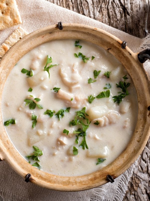 fish chowder decorated with parsley
